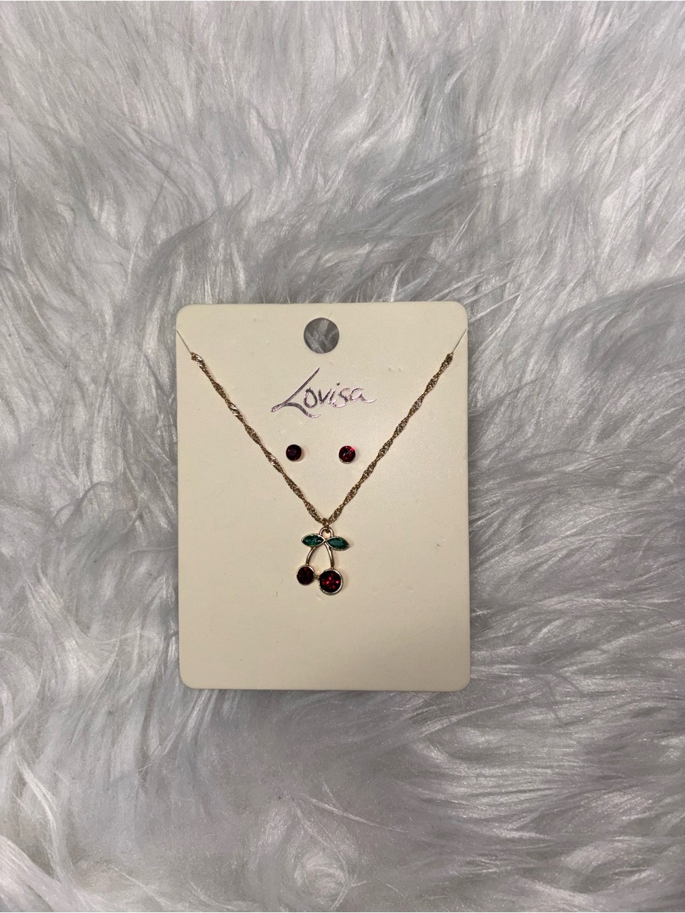 Lovisa Gold Cherry Pendant Necklace with Red Stones